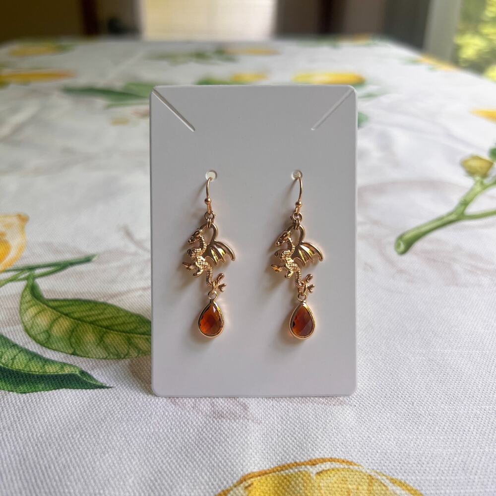 Topaz Dragon Earrings Fantasy Aesthetic D&D Novelty Whimsical Fun Gift Earrings